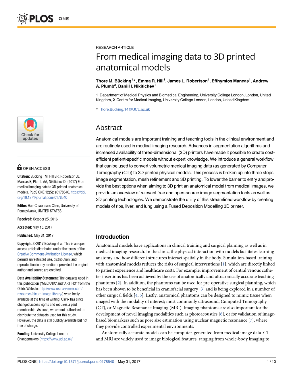 From Medical Imaging Data to 3D Printed Anatomical Models