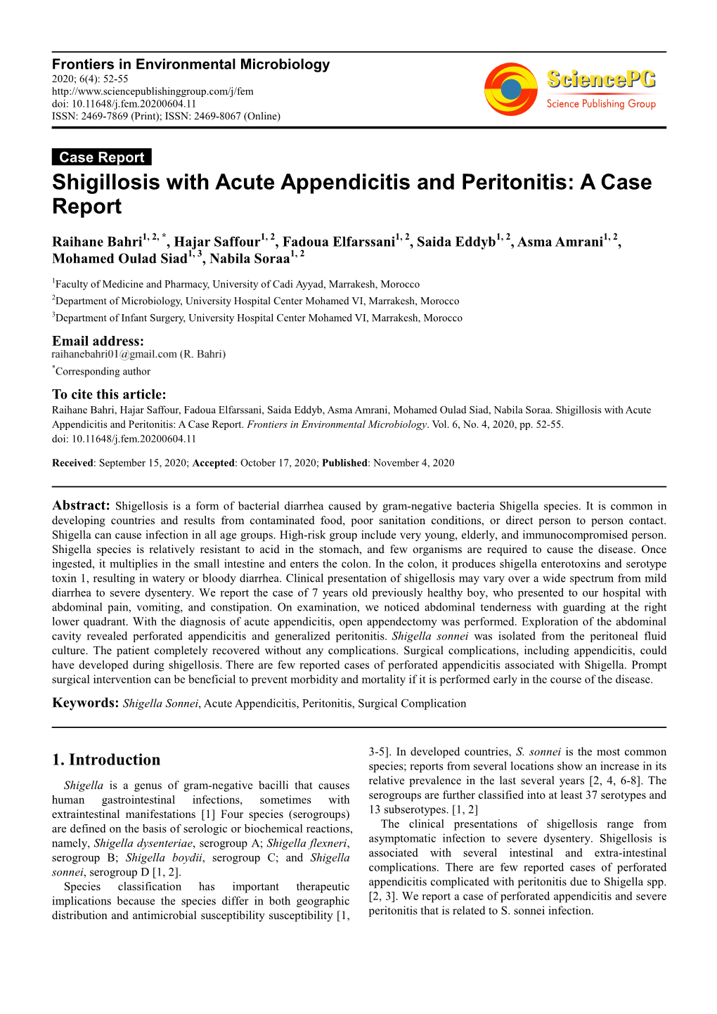 Shigillosis with Acute Appendicitis and Peritonitis: a Case Report