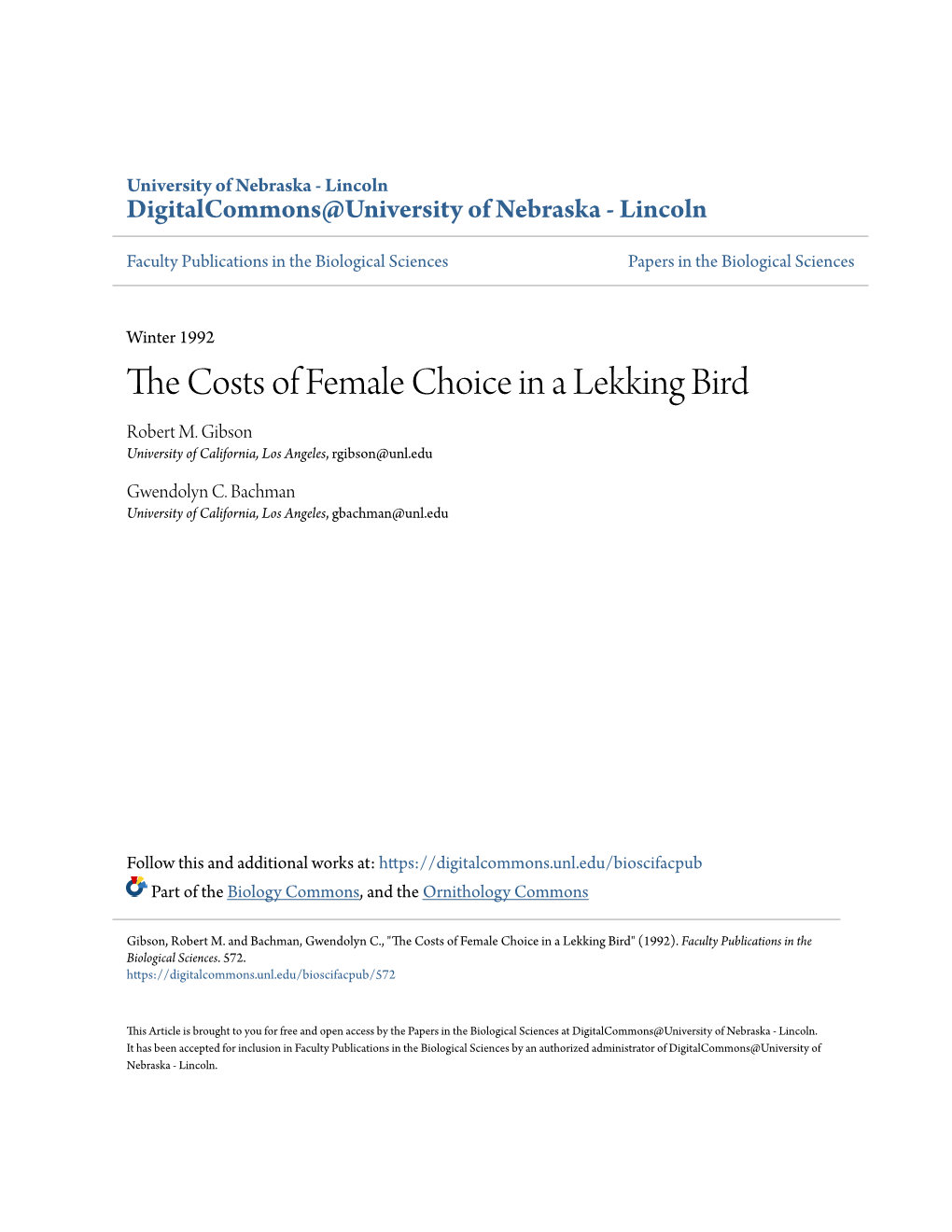 The Costs of Female Choice in a Lekking Bird