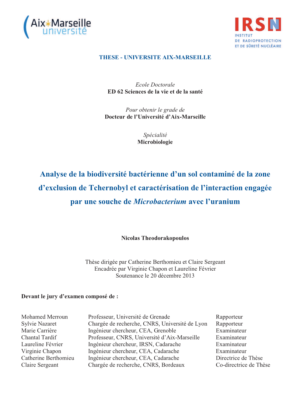 Analyse De La Biodiversité Bactérienne D'un Sol Contaminé De La Zone