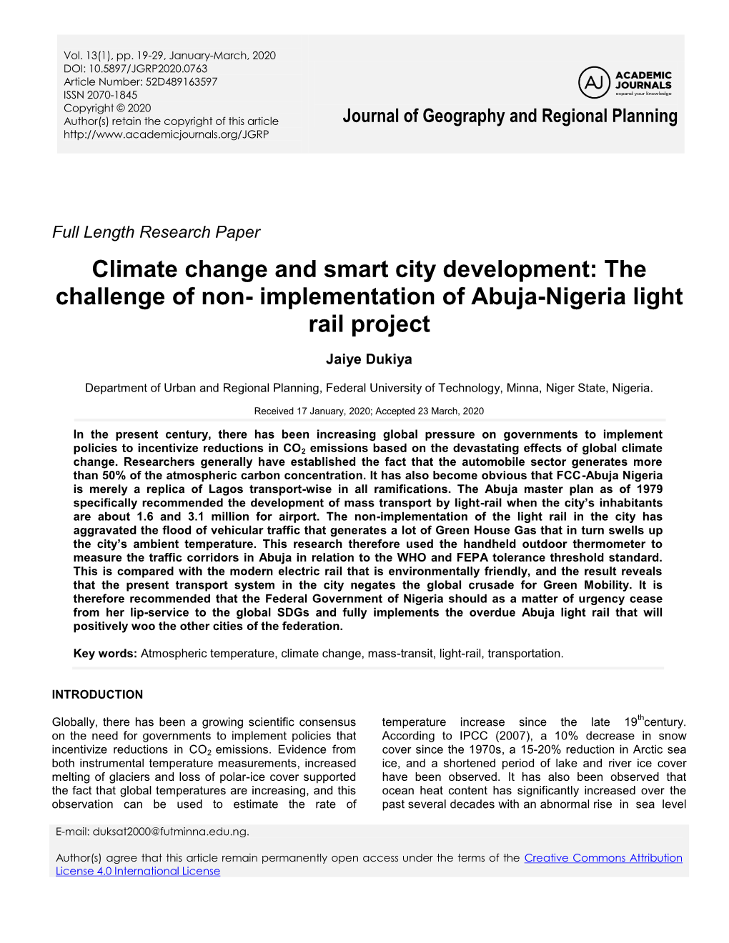 Implementation of Abuja-Nigeria Light Rail Project