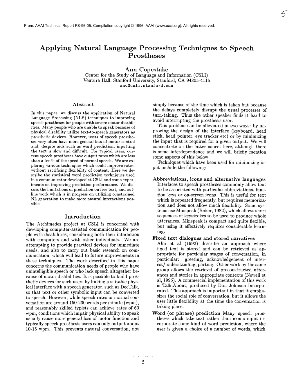 Applying Natural Language Processing Techniques to Speech Prostheses