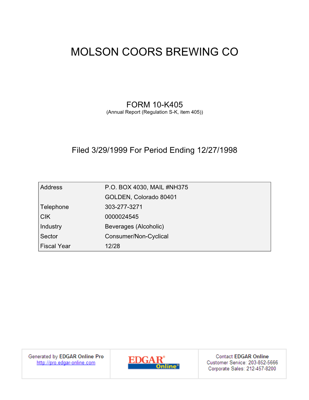 Molson Coors Brewing Co