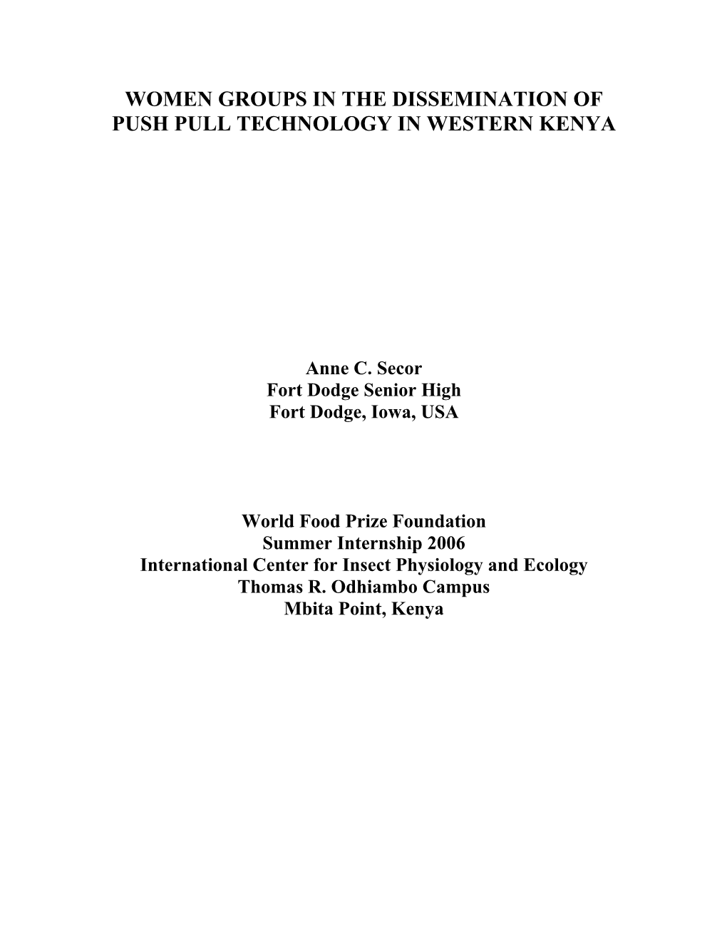 Women Groups in the Dissemination of Push Pull Technology in Western Kenya