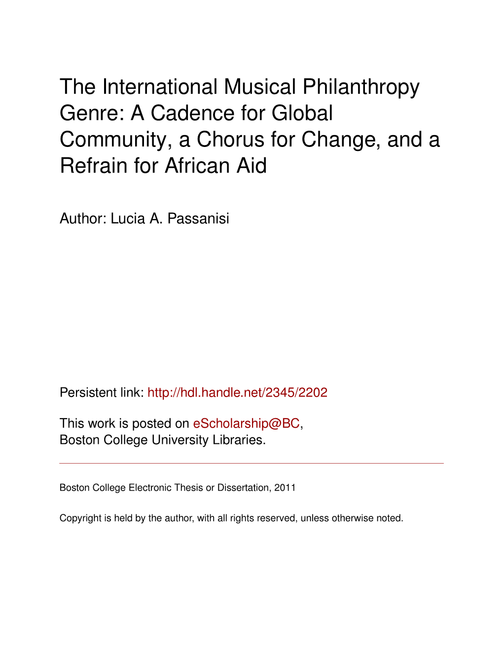 The International Musical Philanthropy Genre: a Cadence for Global Community, a Chorus for Change, and a Refrain for African Aid