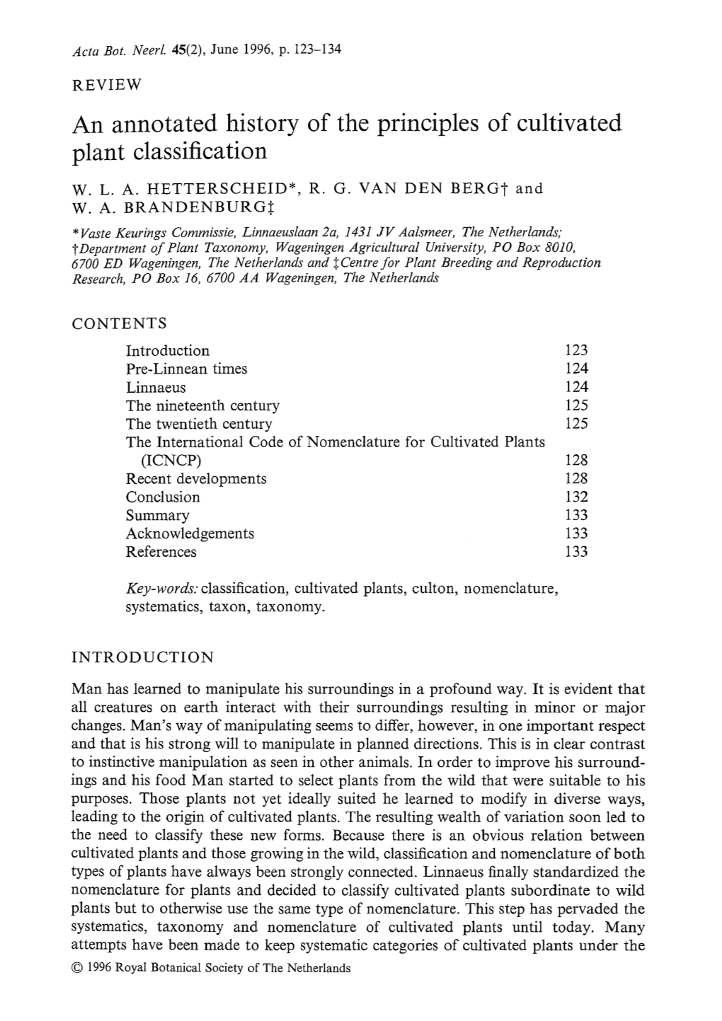 An Annotated History of the Principles of Cultivated Plant Classification