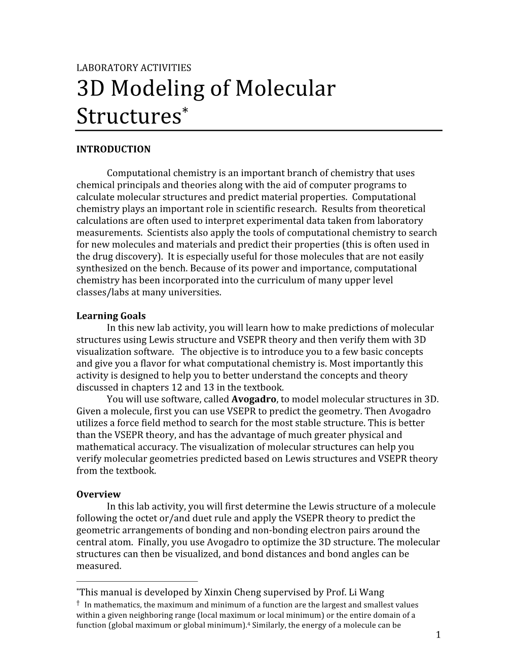 3D Modeling of Molecular Structures*