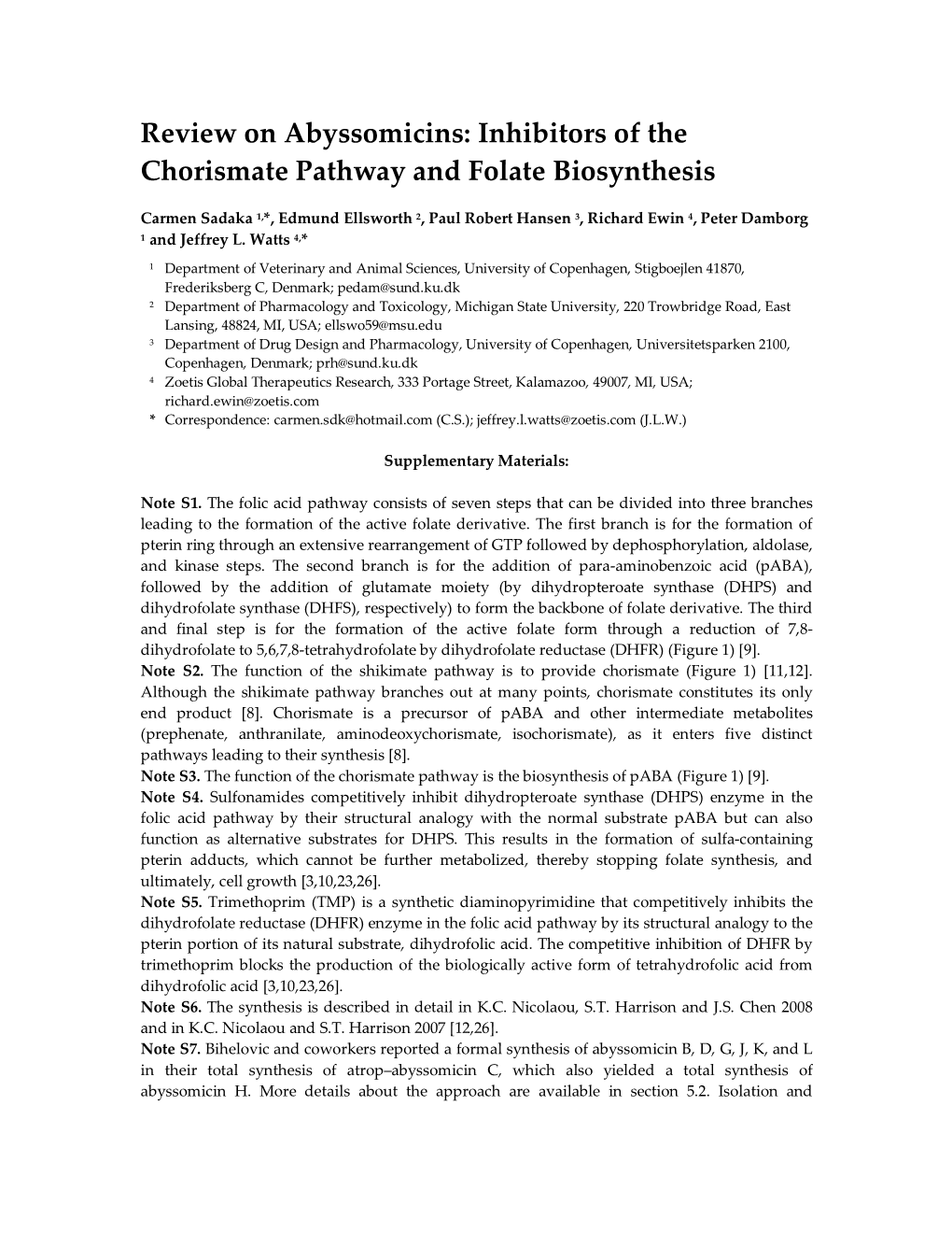 Review on Abyssomicins: Inhibitors of the Chorismate Pathway and Folate Biosynthesis
