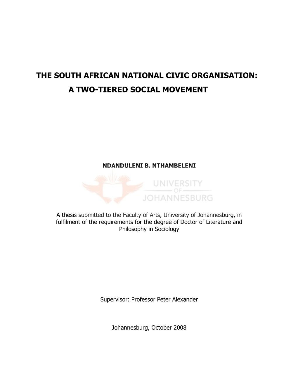 The South African National Civic Organisation: a Two-Tiered Social Movement