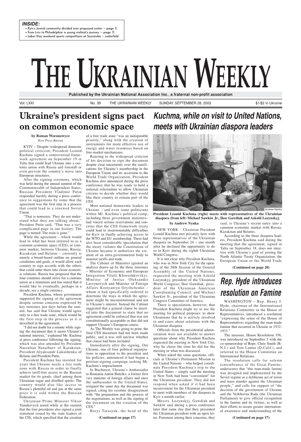 The Ukrainian Weekly 2003, No.39