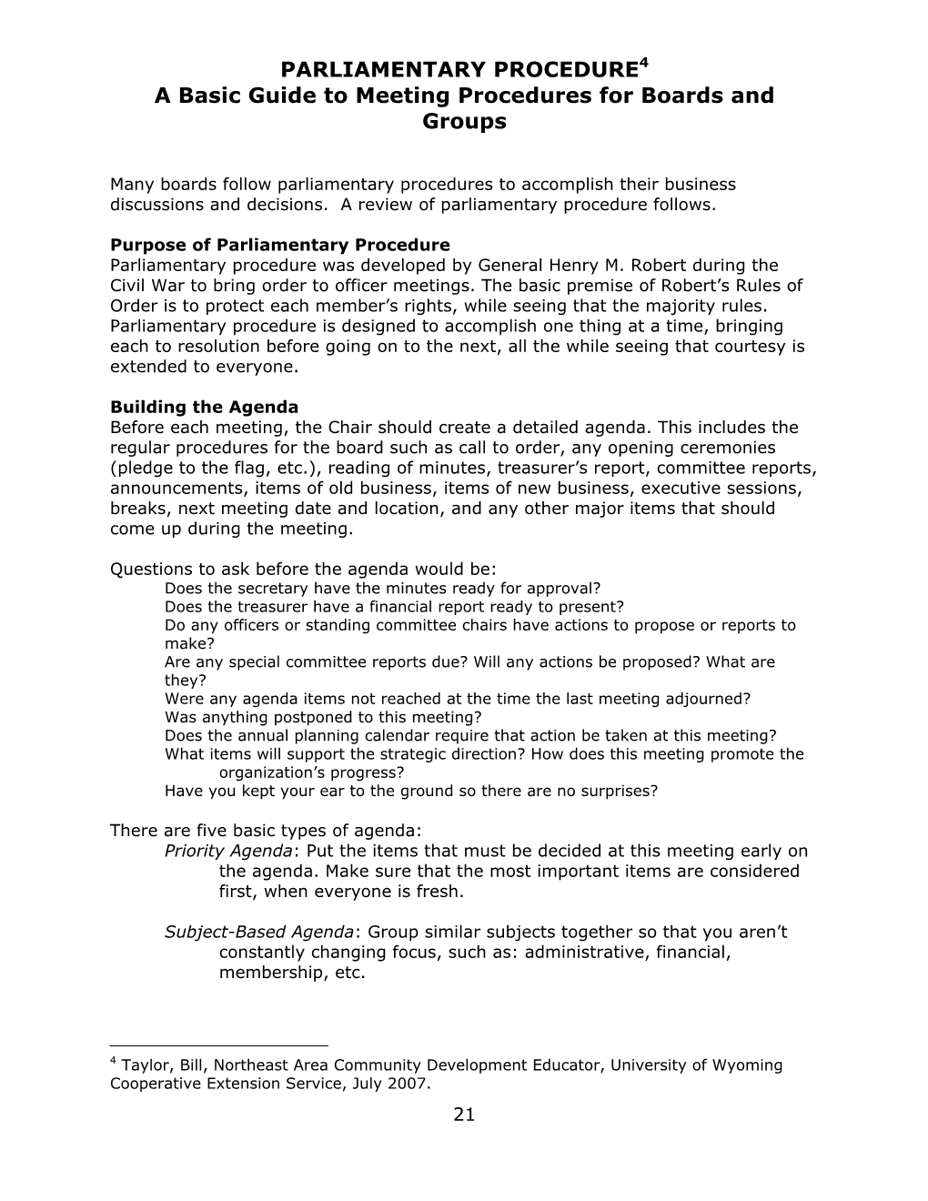 PARLIAMENTARY PROCEDURE a Basic Guide to Meeting Procedures