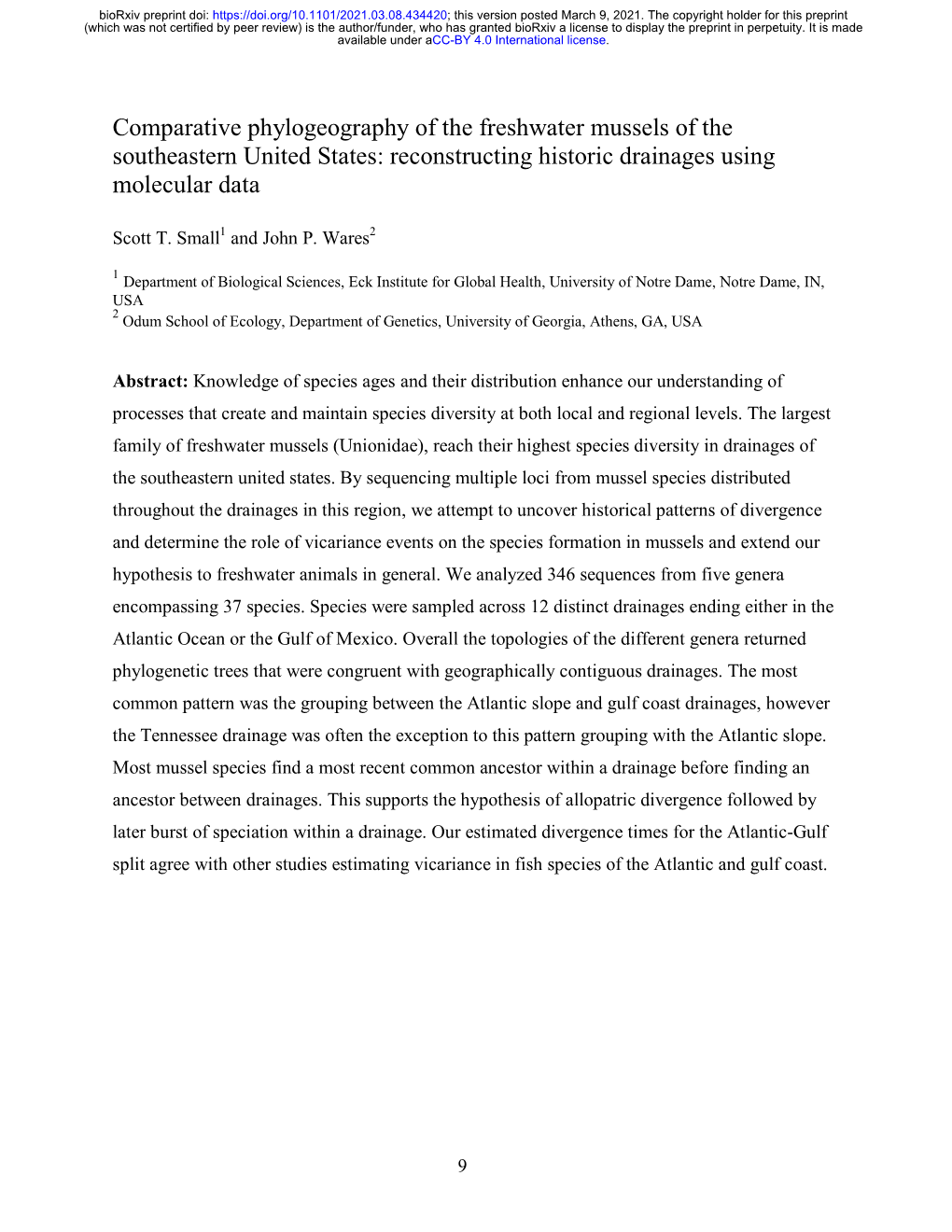 Comparative Phylogeography of the Freshwater Mussels of the Southeastern United States: Reconstructing Historic Drainages Using Molecular Data