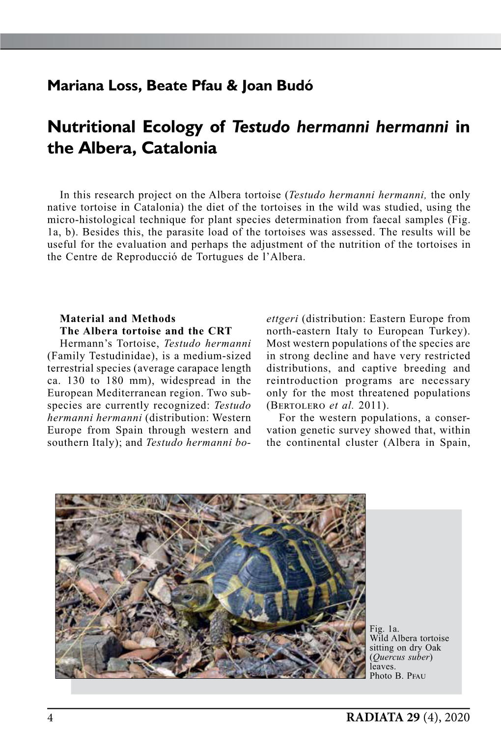Nutritional Ecology of Testudo Hermanni Hermanni in the Albera, Catalonia