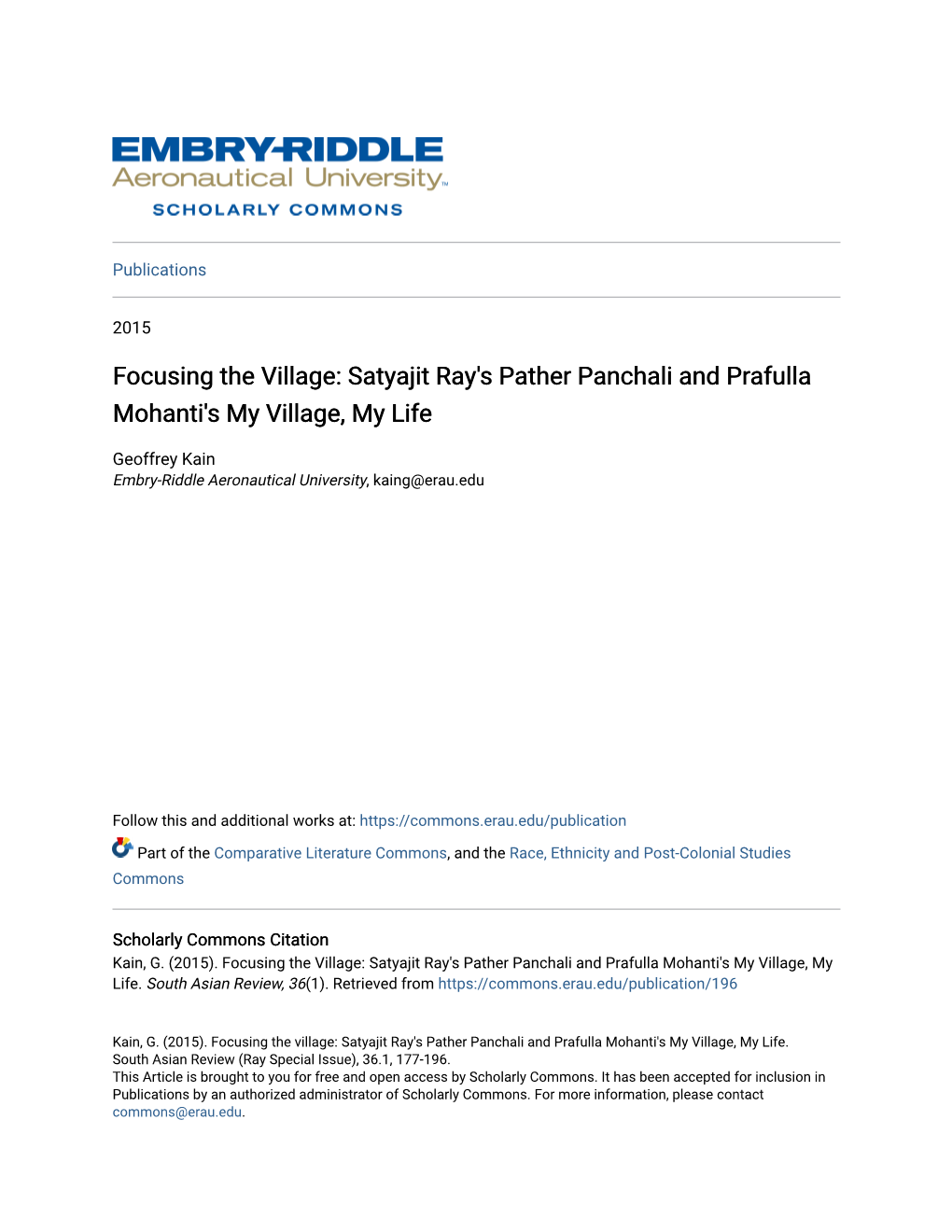 Satyajit Ray's Pather Panchali and Prafulla Mohanti's My Village, My Life
