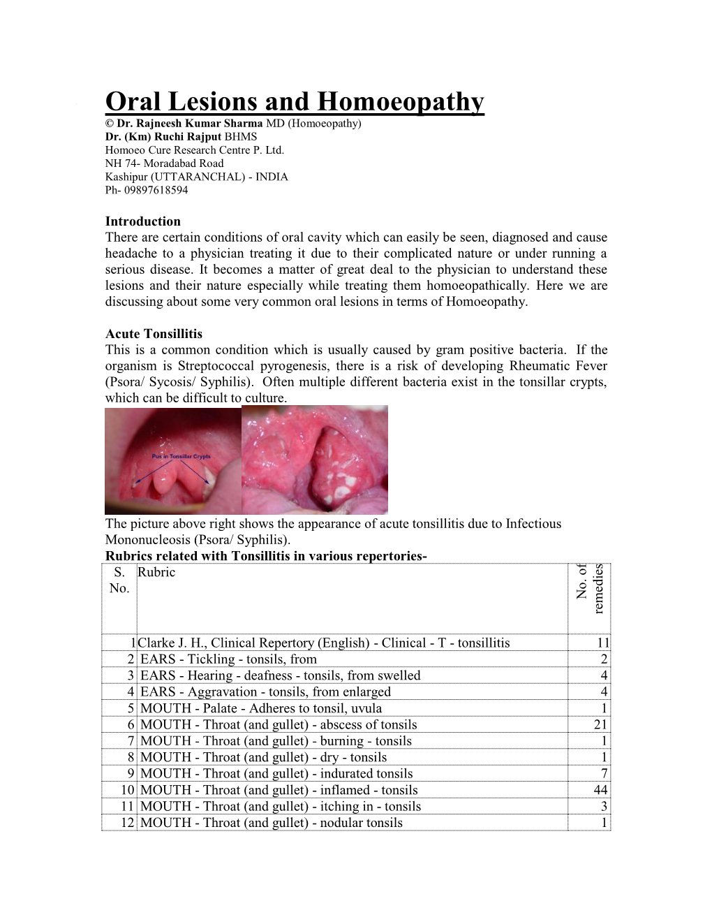 Oral Lesions and Homoeopathy © Dr