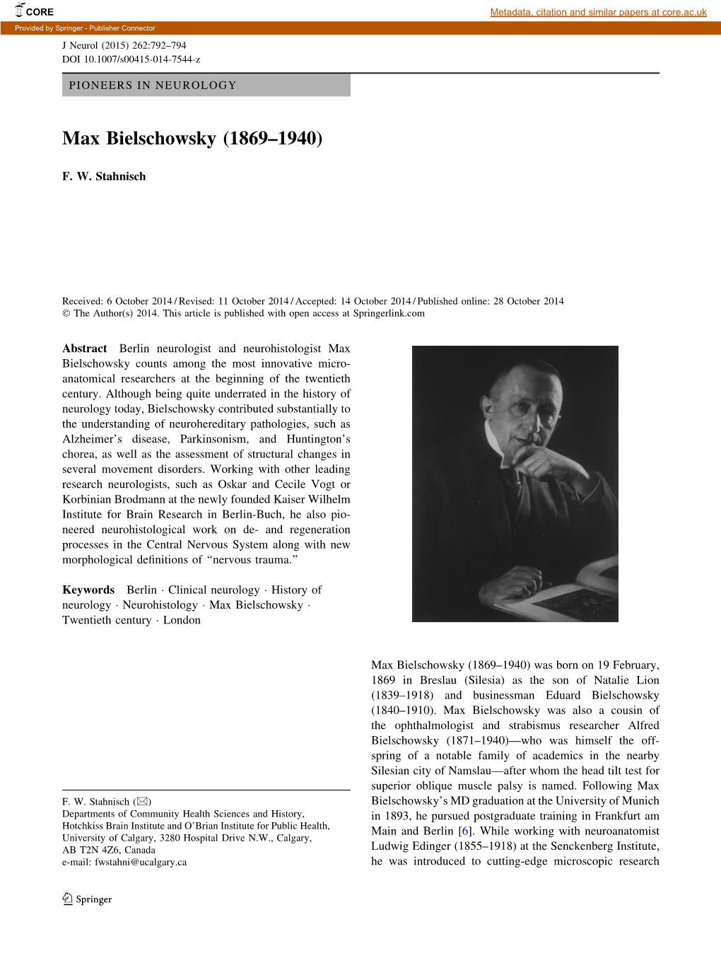 Max Bielschowsky (1869–1940)