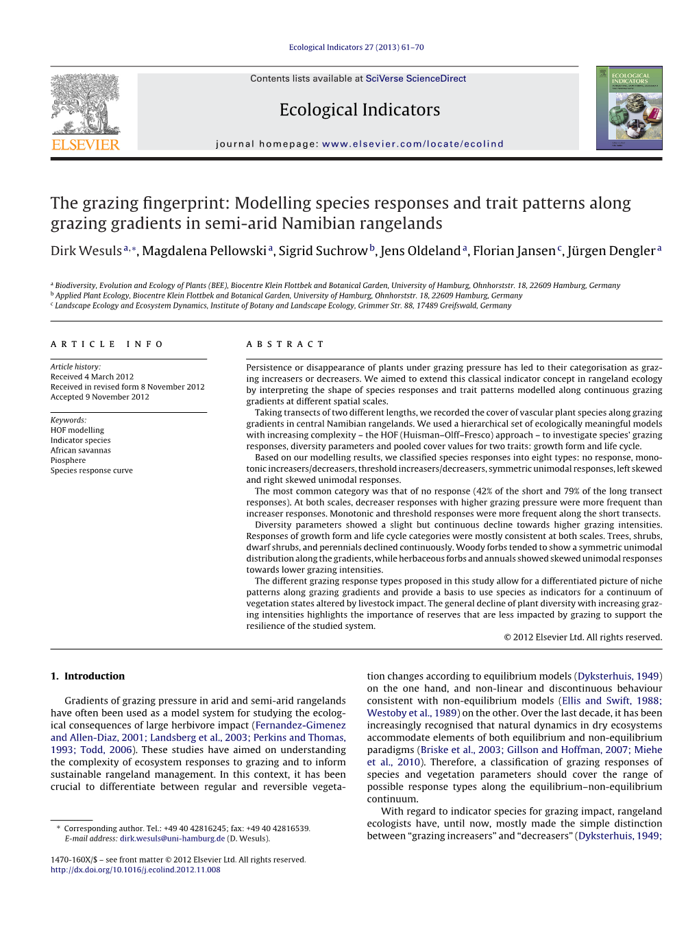 The Grazing Fingerprint: Modelling Species Responses and Trait Patterns Along Grazing Gradients in Semi-Arid Namibian Rangelands