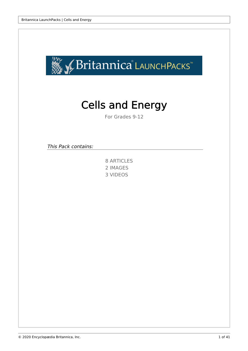 Cells and Energy