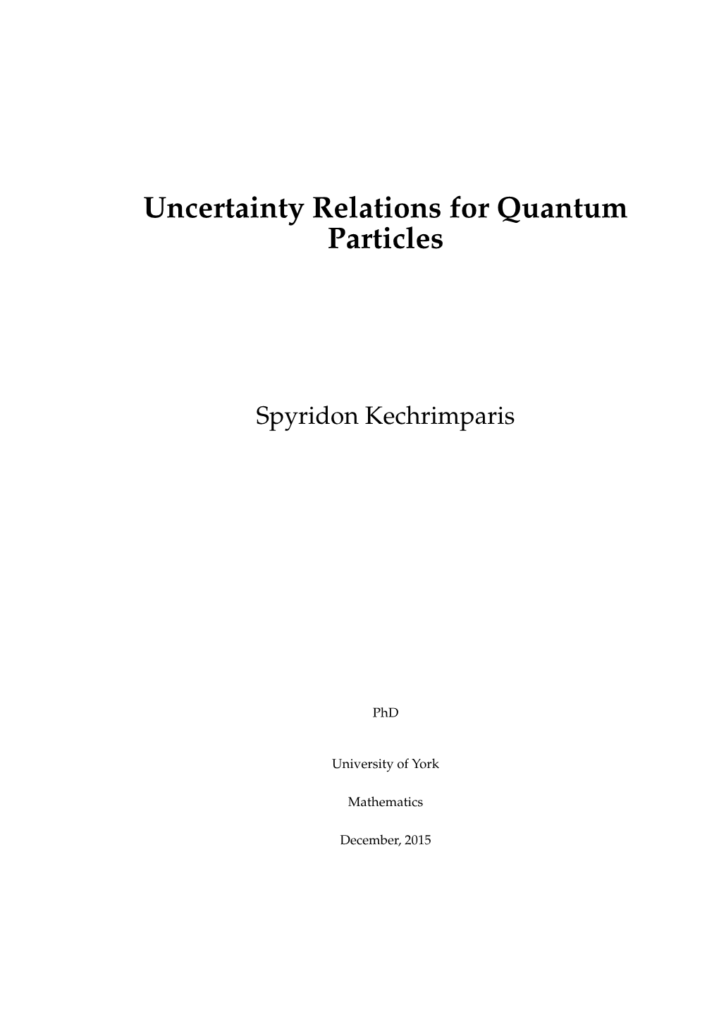 Uncertainty Relations for Quantum Particles