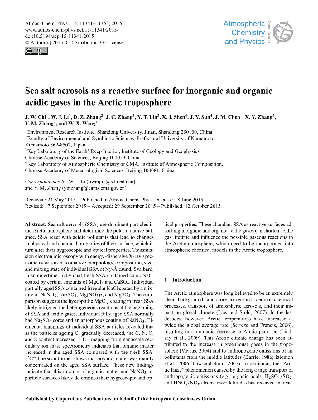 Sea Salt Aerosols As a Reactive Surface for Inorganic and Organic Acidic Gases in the Arctic Troposphere