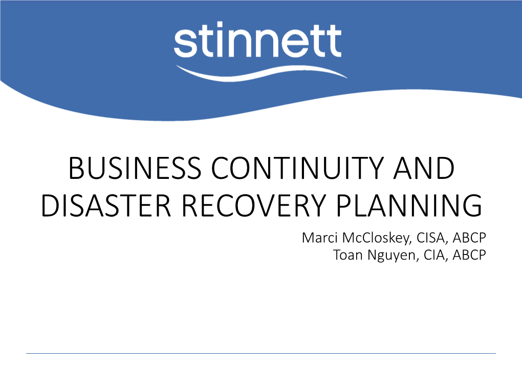 CS 1-1 Business Continuity and Disaster Recovery Planning