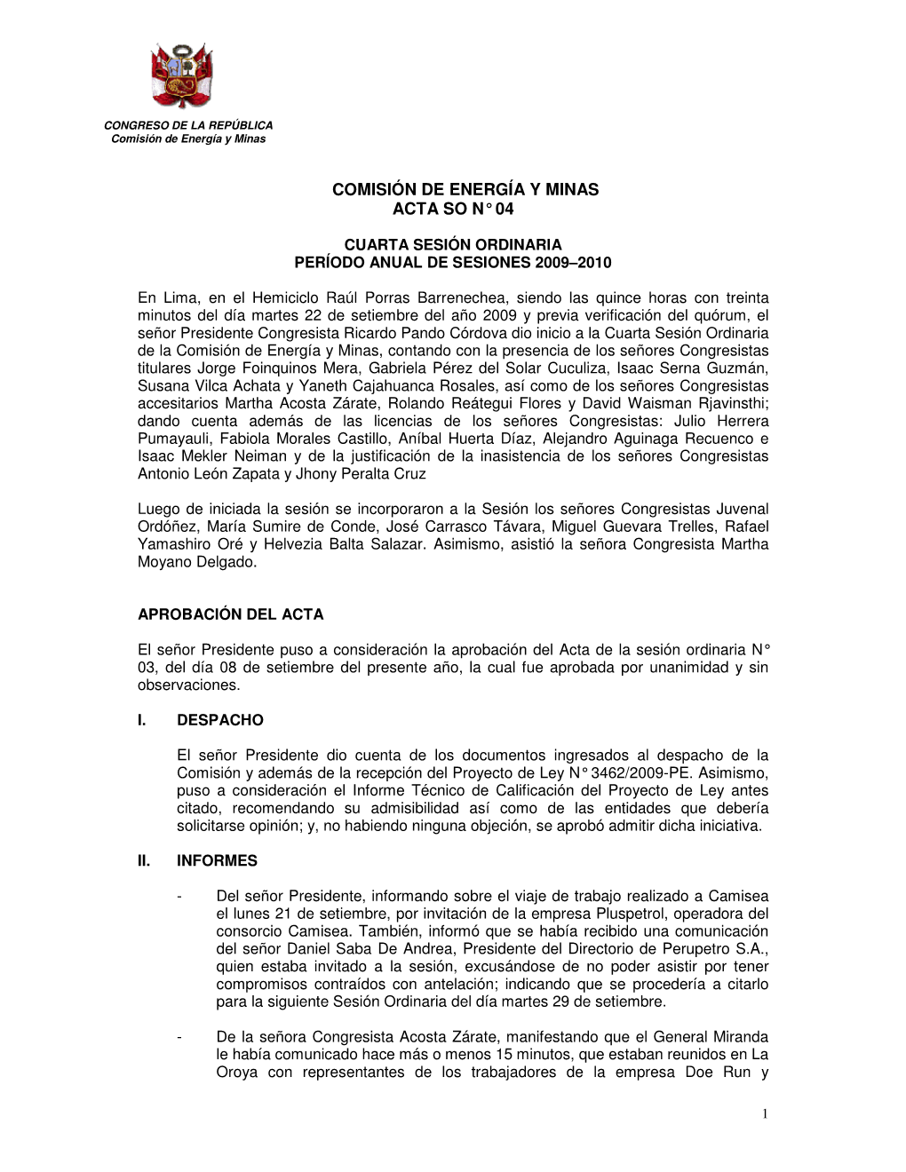 Comisión De Energía Y Minas Acta So N° 04