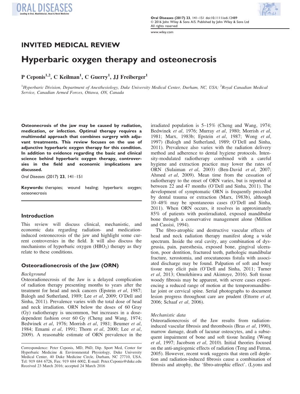 Hyperbaric Oxygen Therapy and Osteonecrosis