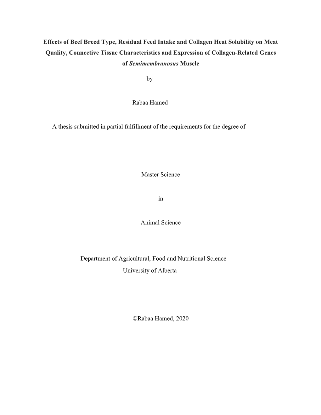 Effects of Beef Breed Type, Residual Feed Intake and Collagen