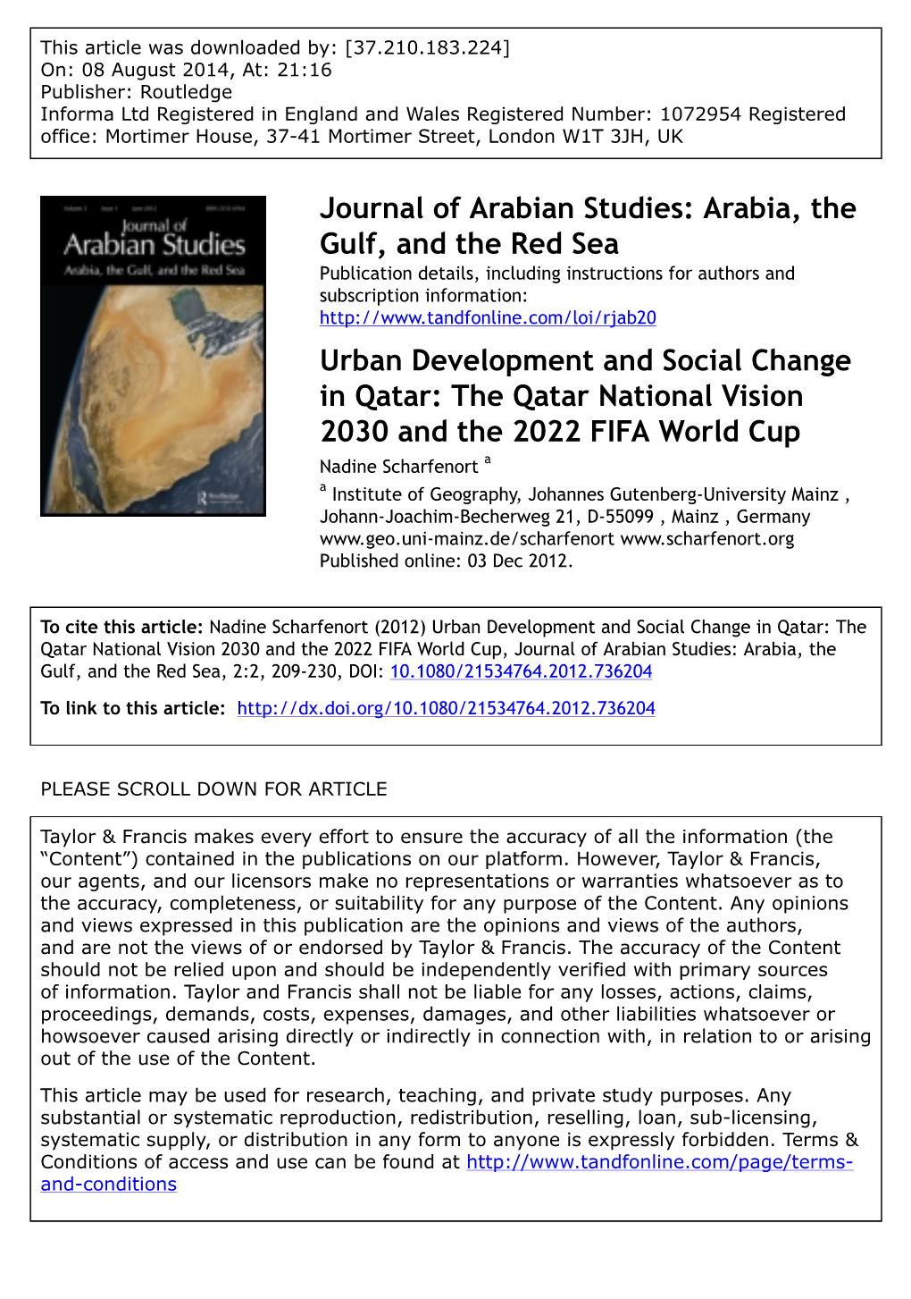 Journal of Arabian Studies: Arabia, the Gulf, and the Red Sea Urban