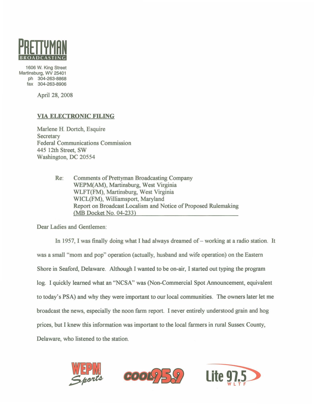 Lite 91.5~ WLTF Federal Communications Commission April 28, 2008 Page 2