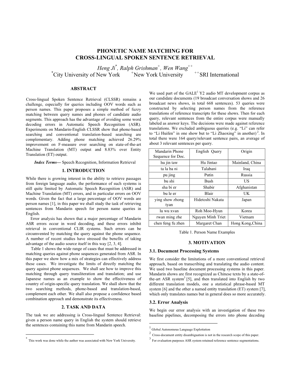 Phonetic Name Matching for Cross-Lingual Spoken Sentence Retrieval