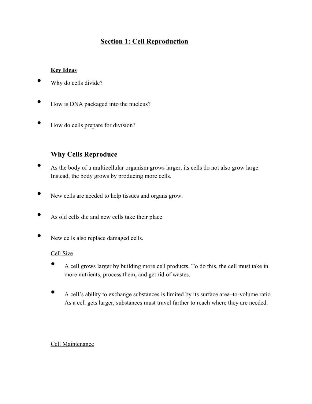 Section 1: Cell Reproduction