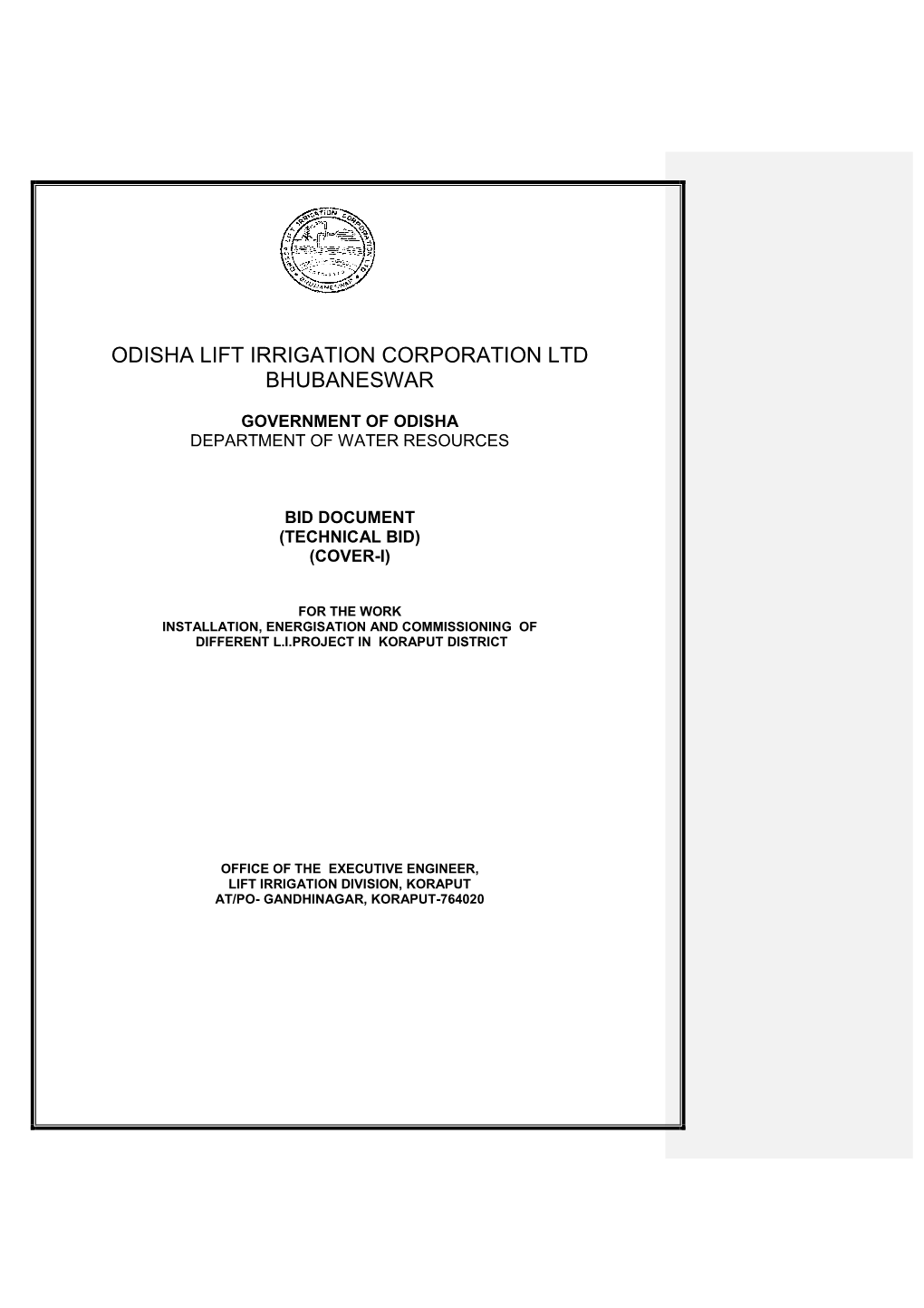 Odisha Lift Irrigation Corporation Ltd Bhubaneswar