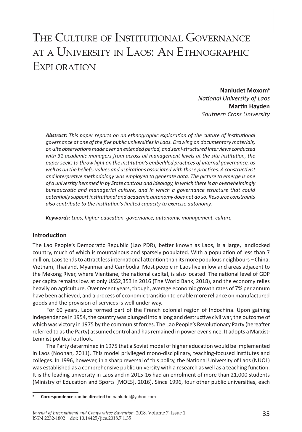 The Culture of Institutional Governance at a University in Laos: an Ethnographic Exploration