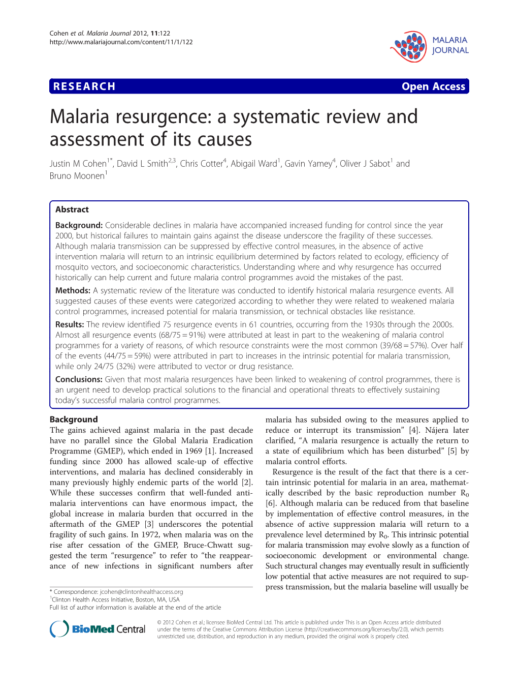 Malaria Resurgence: a Systematic Review and Assessment of Its Causes