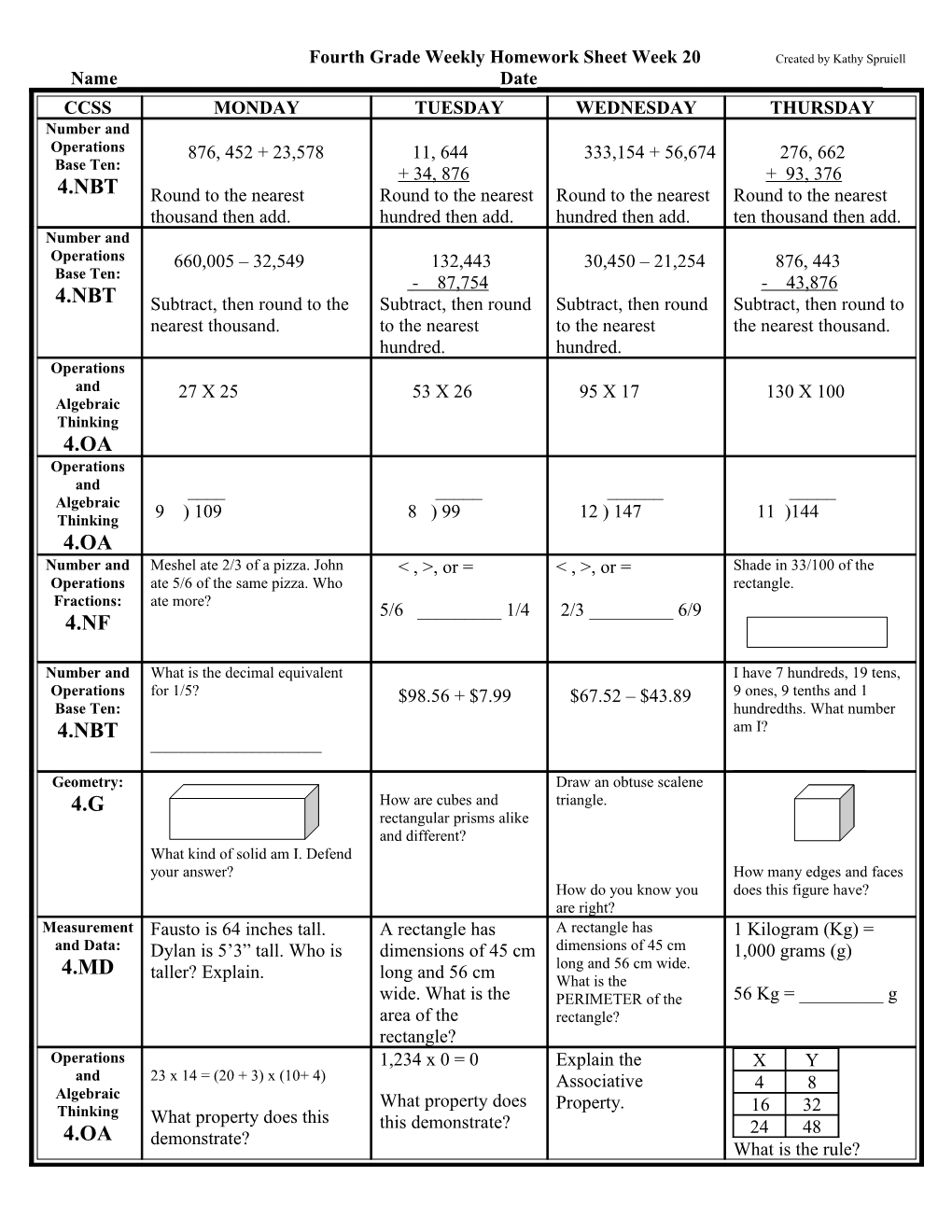 Weekly Homework Sheet s8