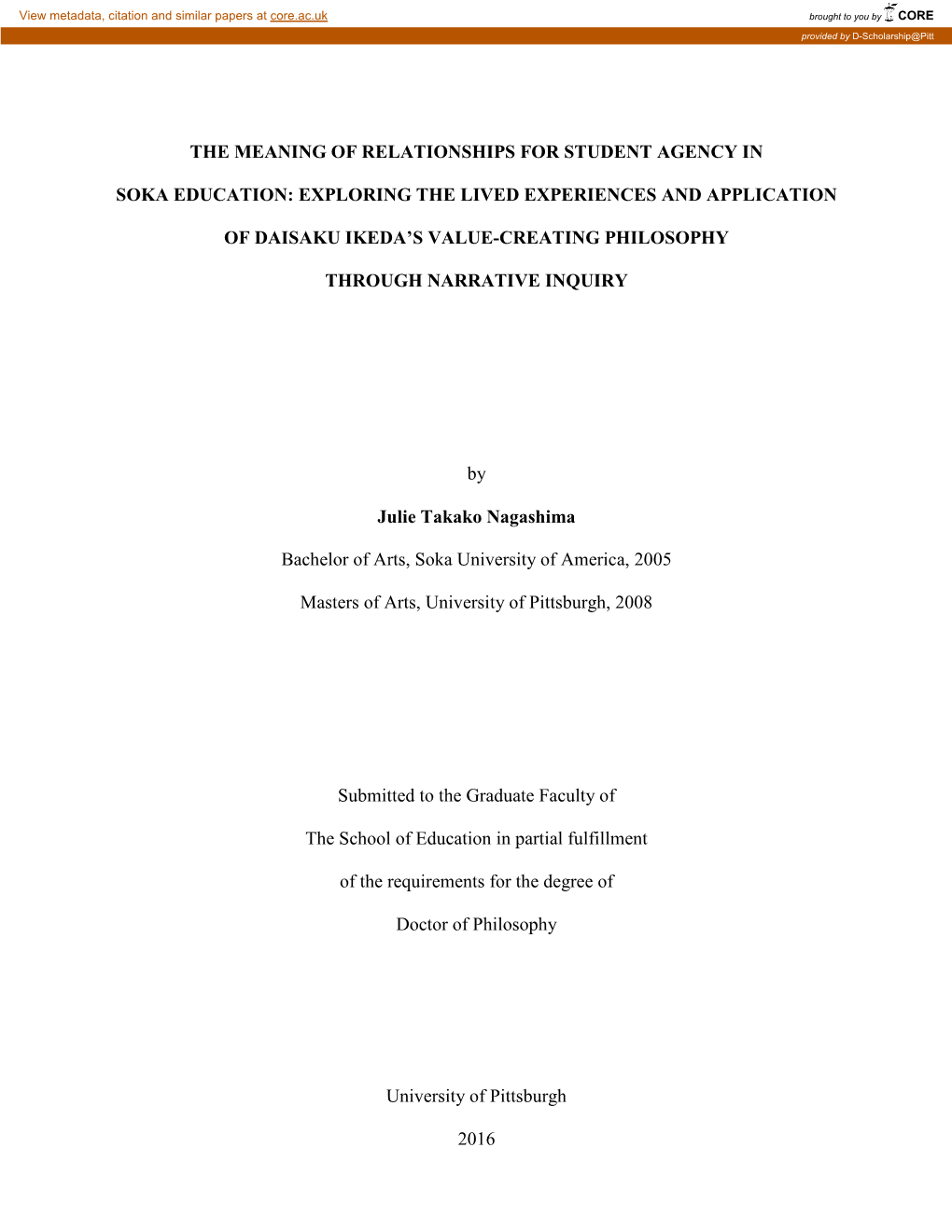 The Meaning of Relationships for Student Agency in Soka Education: Exploring the Lived Experiences and Application of Daisaku I