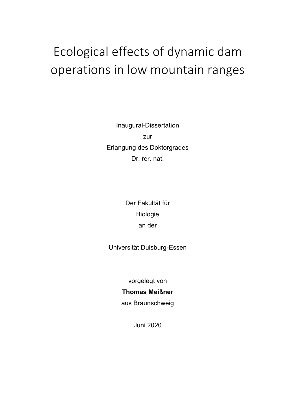 Ecological Effects of Dynamic Dam Operations in Low Mountain Ranges