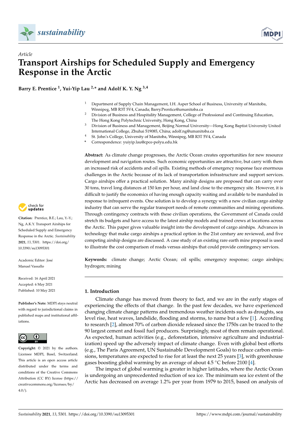 Transport Airships for Scheduled Supply and Emergency Response in the Arctic