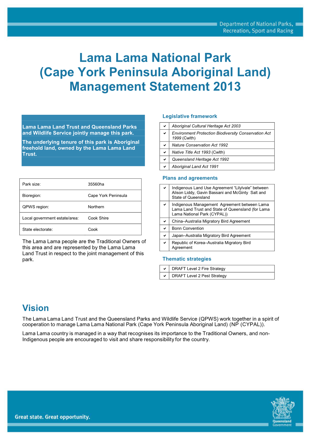 (Cape York Peninsula Aboriginal Land) Management Statement 2013