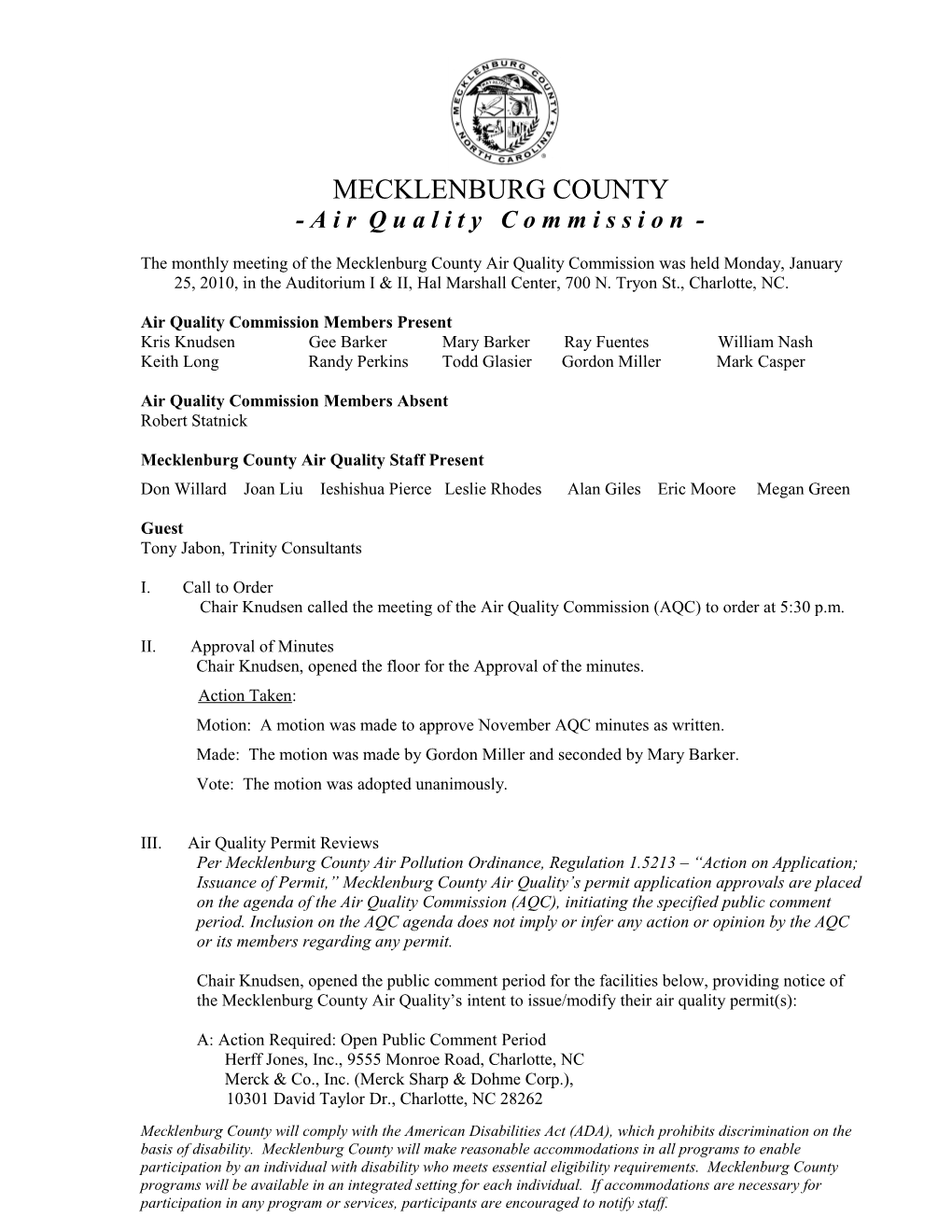 Air Quality Commission Summary Minutes