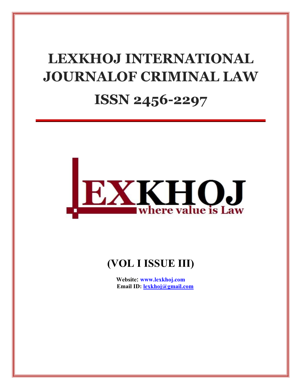 Lexkhoj International Journalof Criminal Law Issn 2456-2297