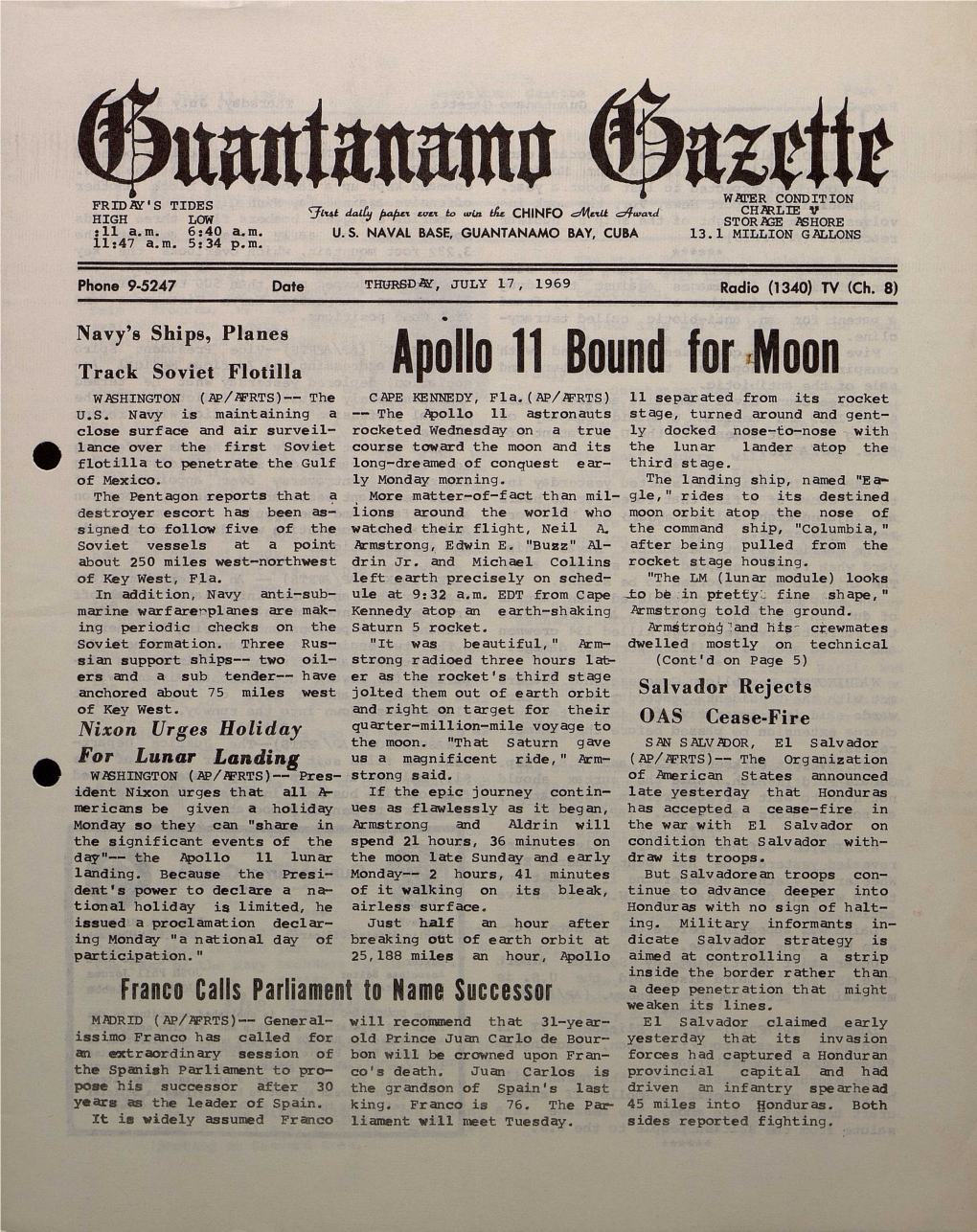 Apollo 11 Bound for Moon WASHINGTON (AP/FRTS)-- the CAPE KENNEDY, Fla.(AP/FRTS) 11 Separated from Its Rocket U.S