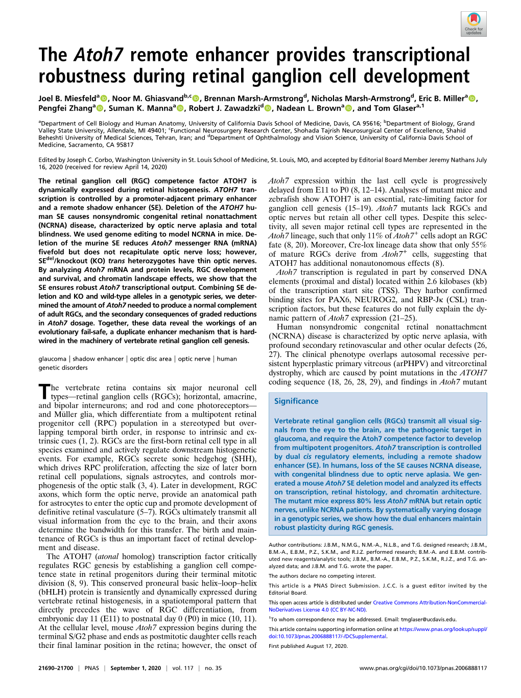 The Atoh7 Remote Enhancer Provides Transcriptional Robustness During Retinal Ganglion Cell Development