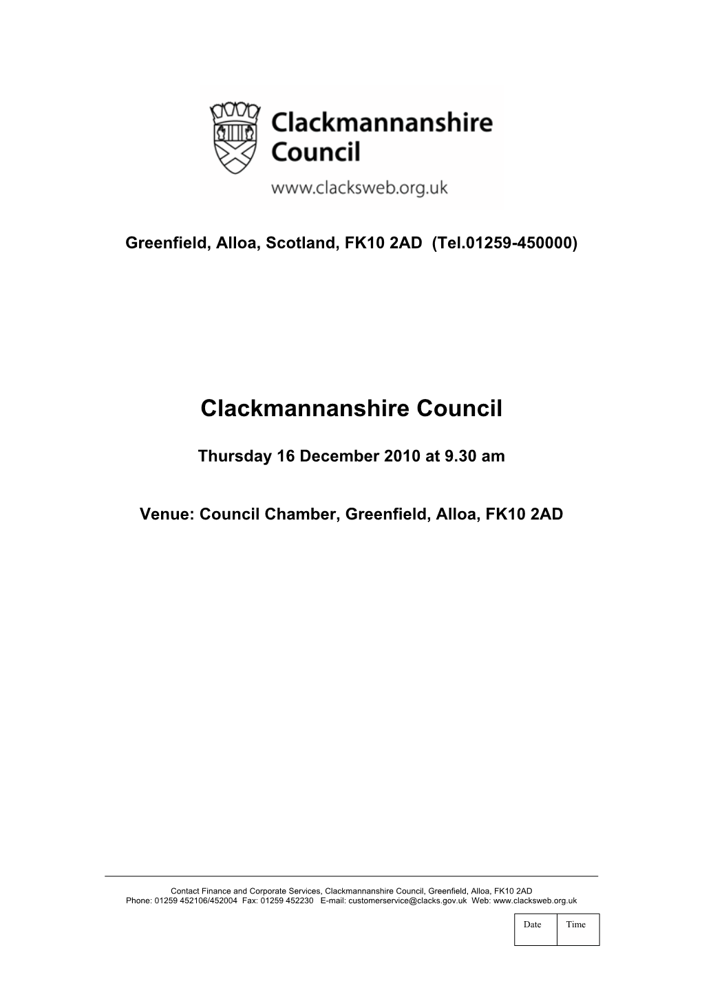 Agenda for Council Meeting 16-12-10