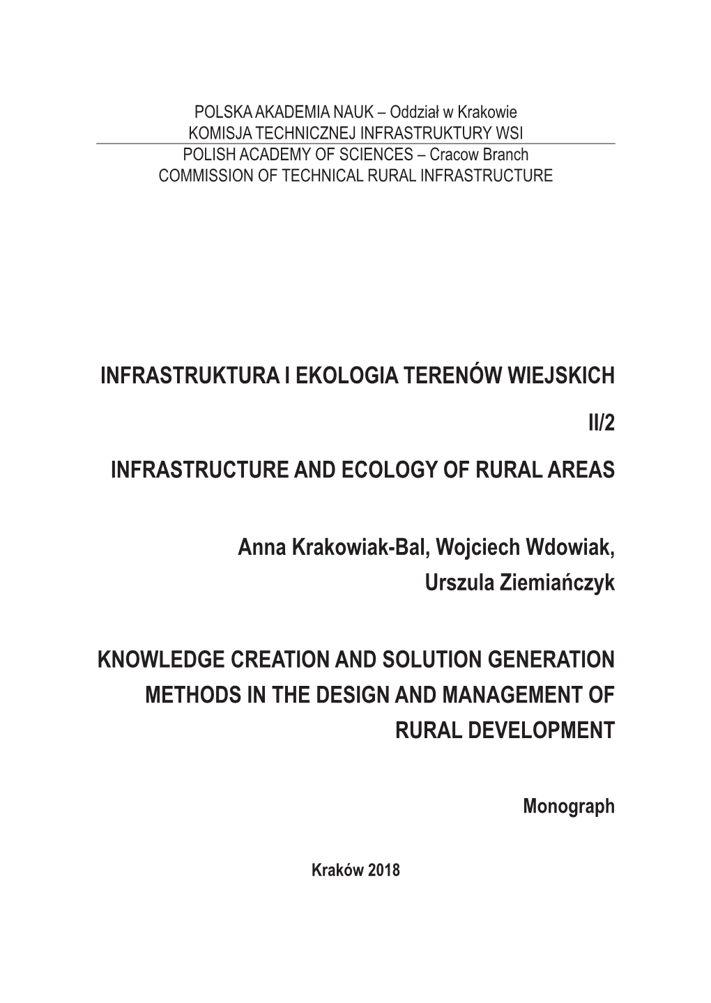 Infrastruktura I Ekologia Terenów Wiejskich Ii/2 Infrastructure and Ecology of Rural Areas