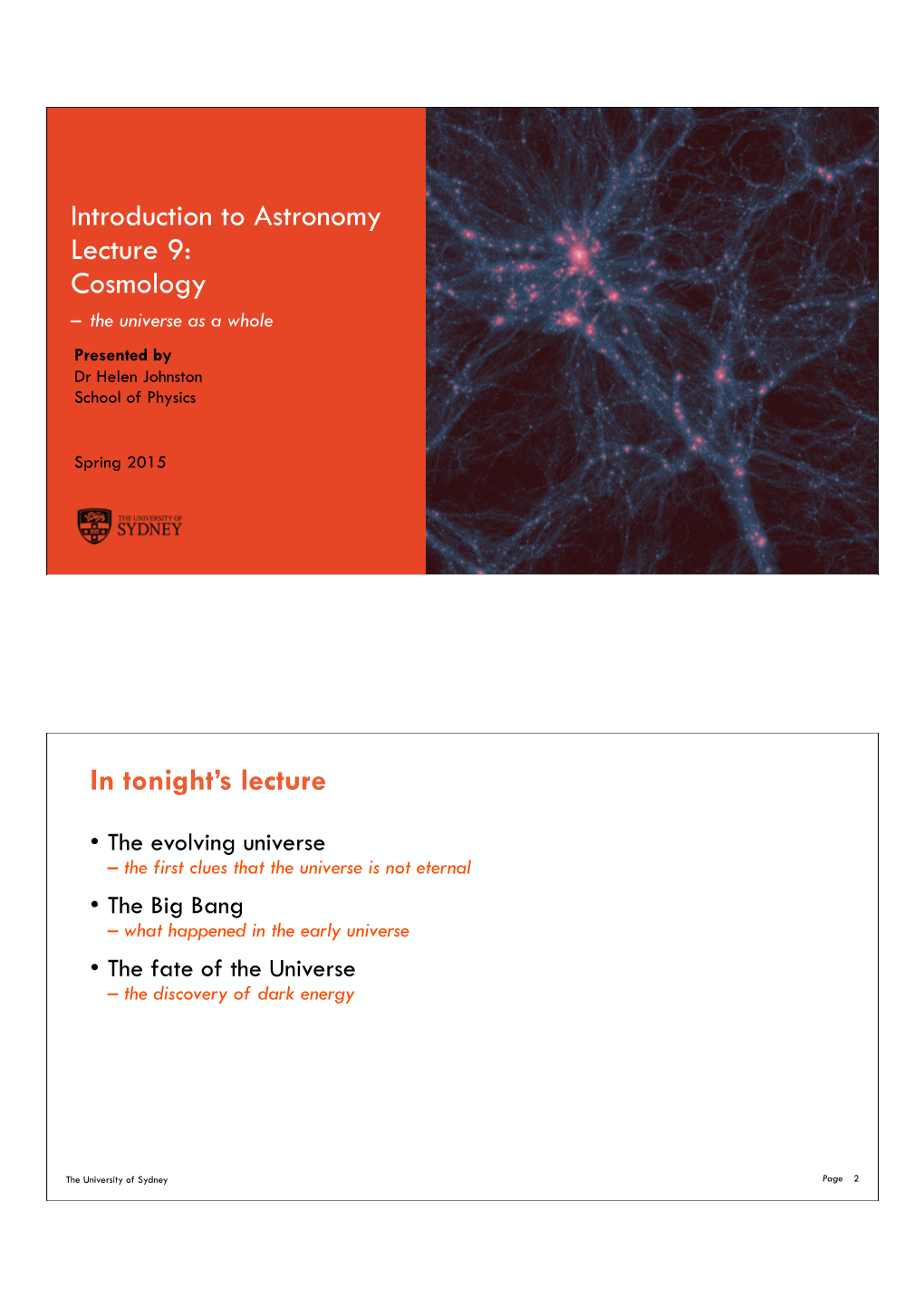 Cosmology in Tonight's Lecture