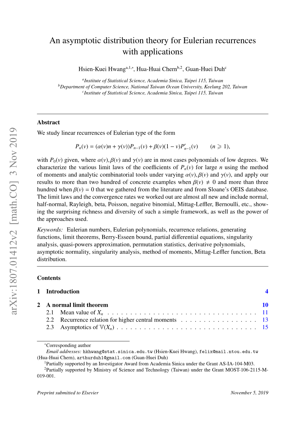 An Asymptotic Distribution Theory for Eulerian Recurrences with Applications