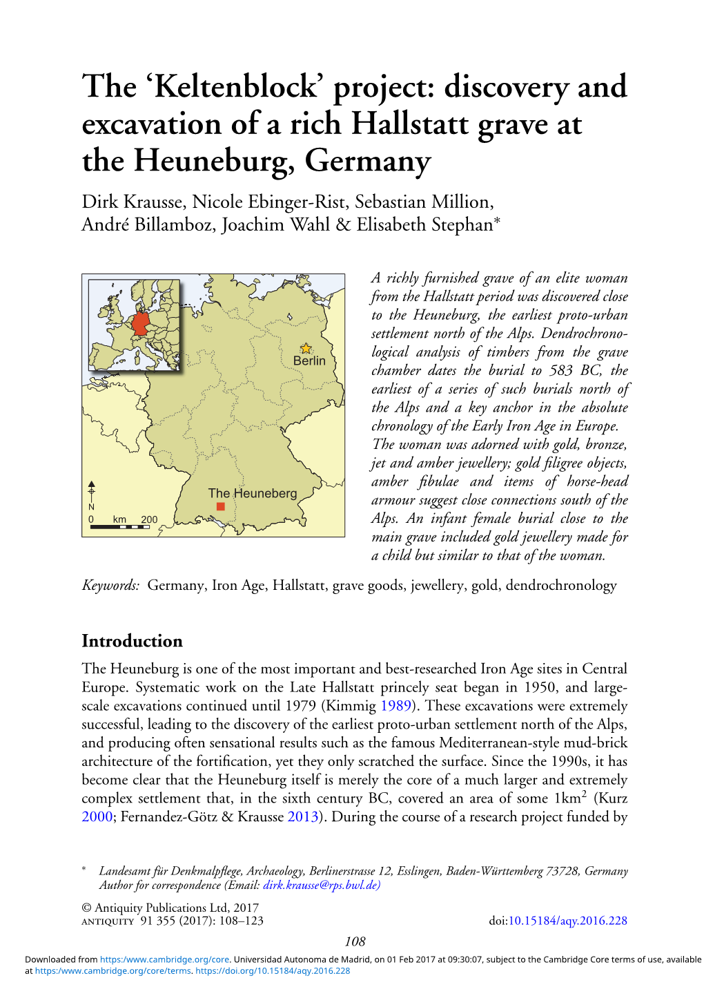 'Keltenblock' Project: Discovery and Excavation of a Rich Hallstatt Grave