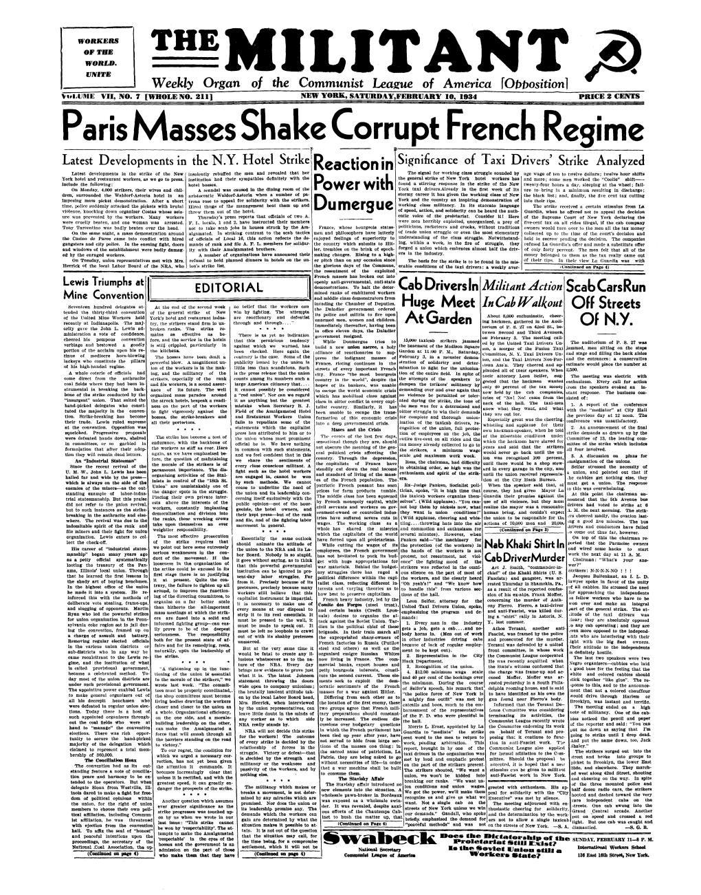 Paris Masses Shake Corrupt French Regime ------S ------A ------______Latest Developments in the N .Y